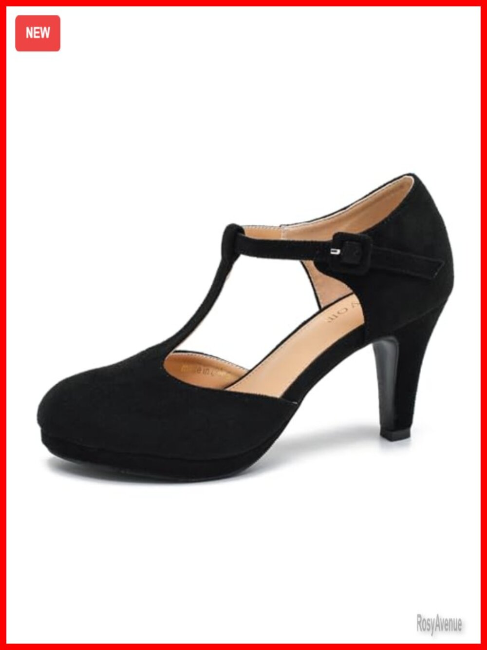Women's Kitten Heel Pumps Faux Leather T Strap Mary Jane Dress Shoes
